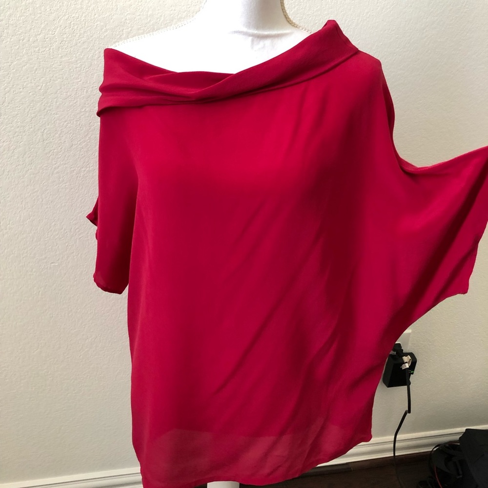 Bebe Fuscia silk asymmetrical Top